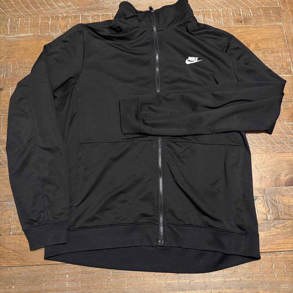Nike Black Full Zip Long Sleeve Track Jacket Running Has a Small Hole Activewear